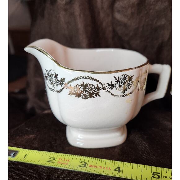 Vintage Gold and White Sugar and Creamer Set - Picture 2 of 15